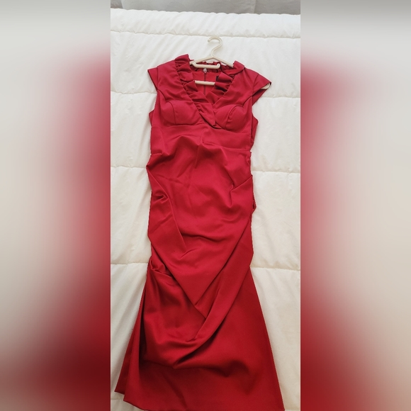MELANIE LYNE RED MIDI DRESS SIZE 10 LIKE NEW! - Picture 9 of 15